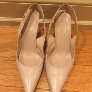 beige Chanel point toe backless strap mini pumps!